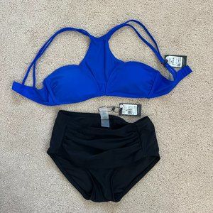 NWT H2OH! swim suit size small blue and black. 2 piece set high waisted cute